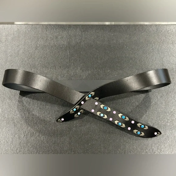 Isabel Marant Black Leather Studded Belt with Blue and Pink Accents - Picture 1 of 7